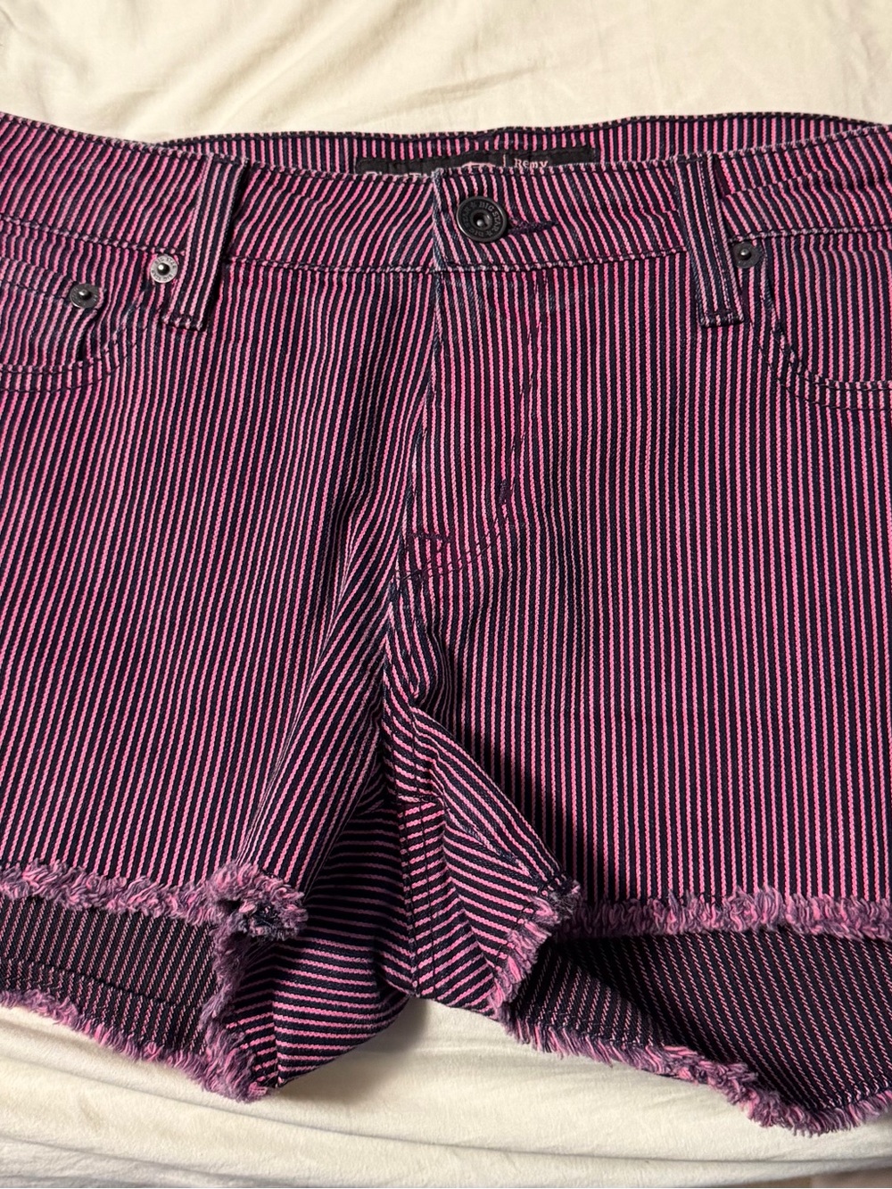 Big Star Pink and Black Striped Women's Denim Shorts